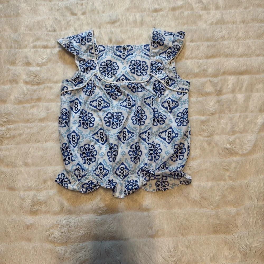 Janie and Jack Blue and White Printed Top